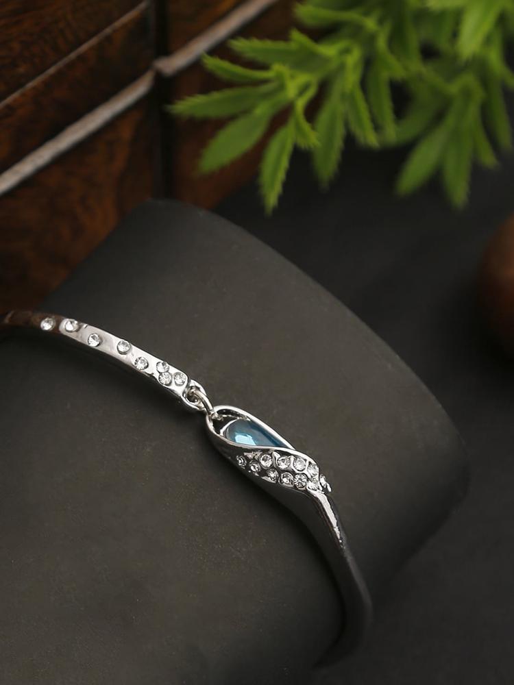 YouBella Blue Silver-Plated Stone Studded  Bangle-Style Bracelet
