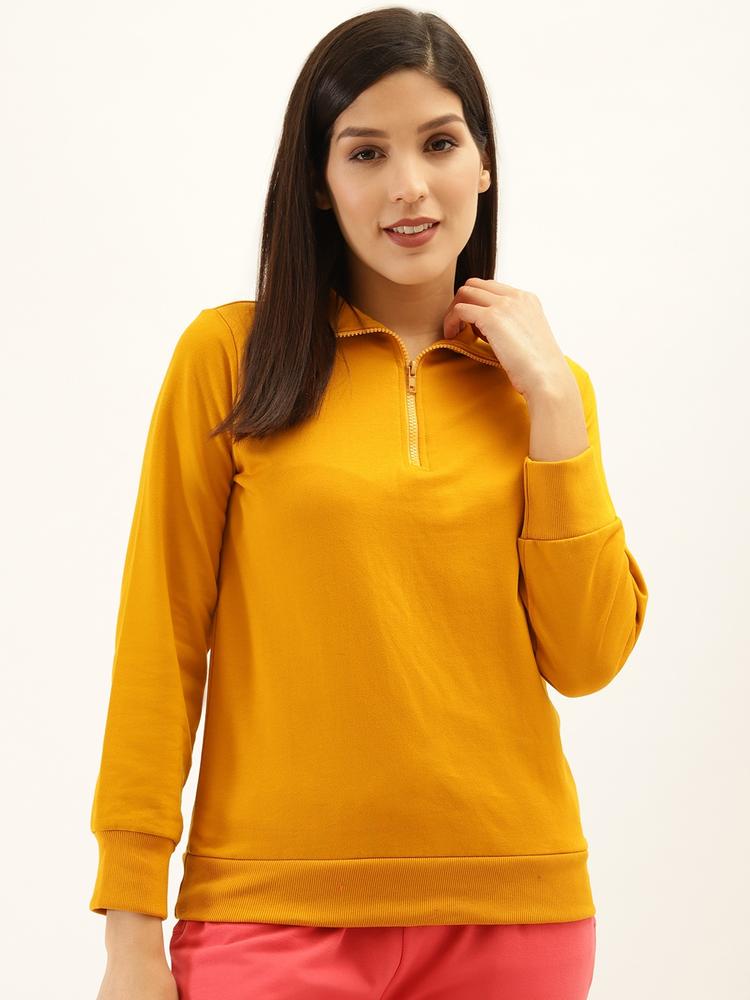Laabha Women Mustard Yellow Solid Sweatshirt