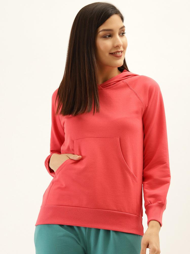Laabha Women Pink Solid Hooded Pullover Sweatshirt