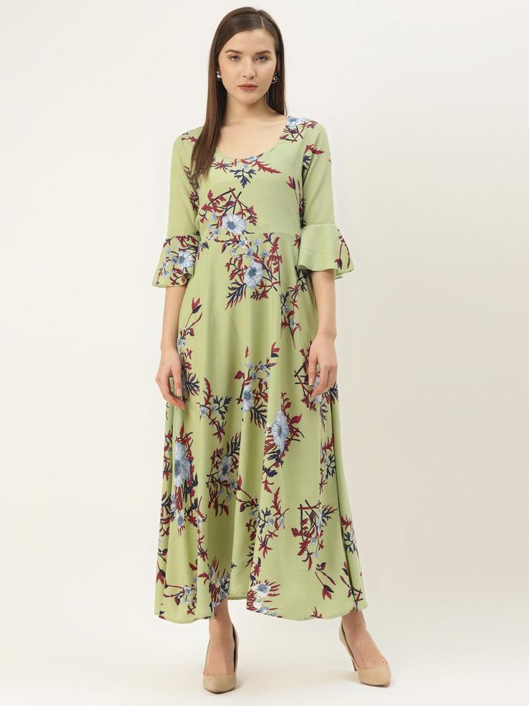 Deewa Women Green & Blue Floral Printed Maxi Dress