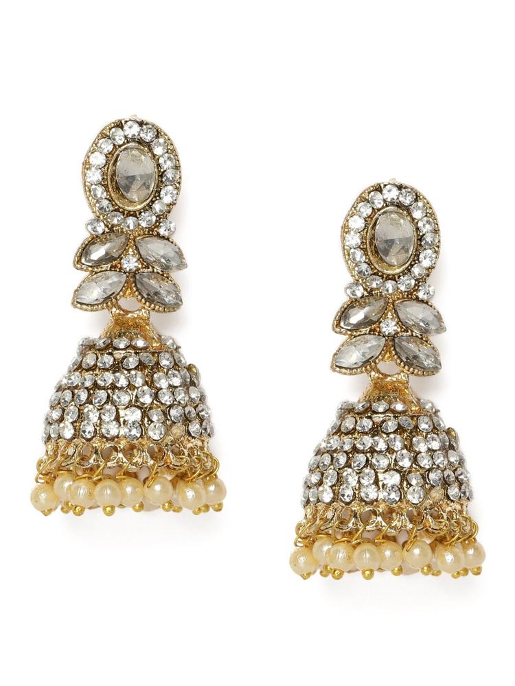 Kord Store White Gold-Plated Studded Dome Shaped Jhumkas