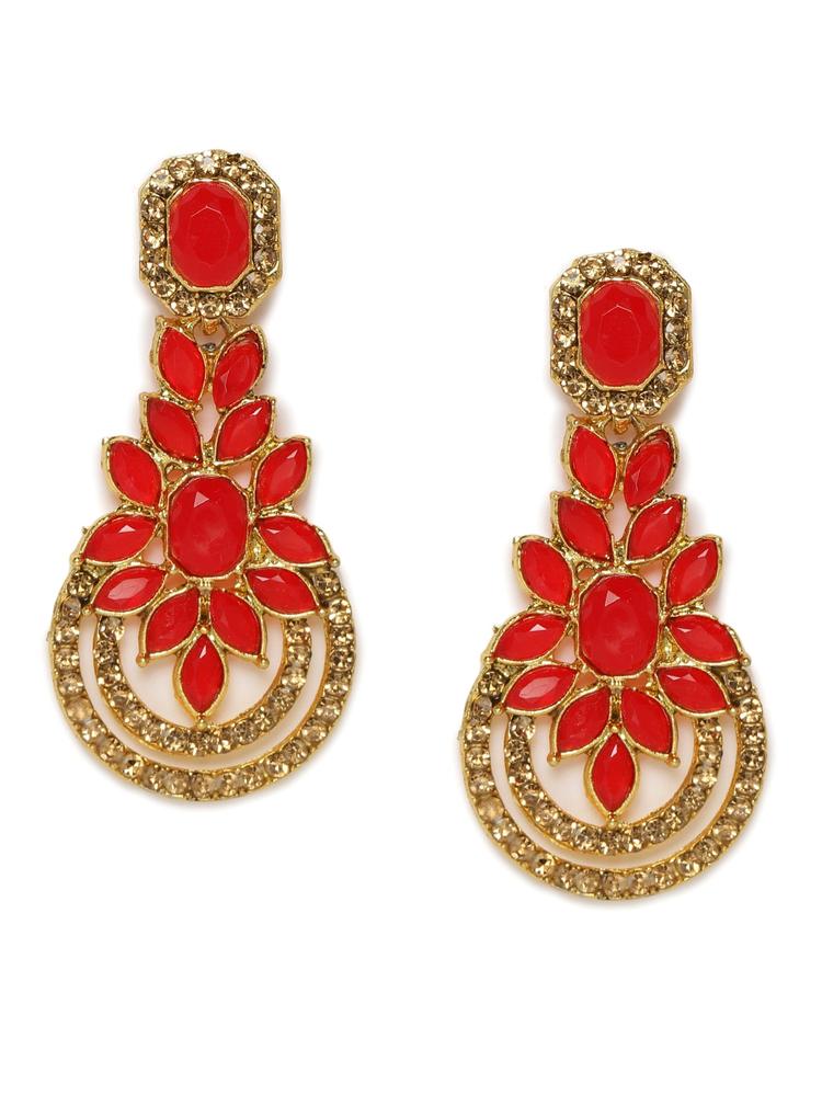 Kord Store Red Gold Plated Studded Classic Drop Earrings