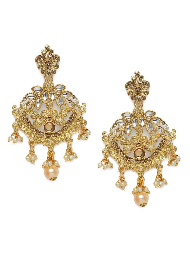Kord Store Gold-Plated Stone Studded Crescent Shaped Chandbalis