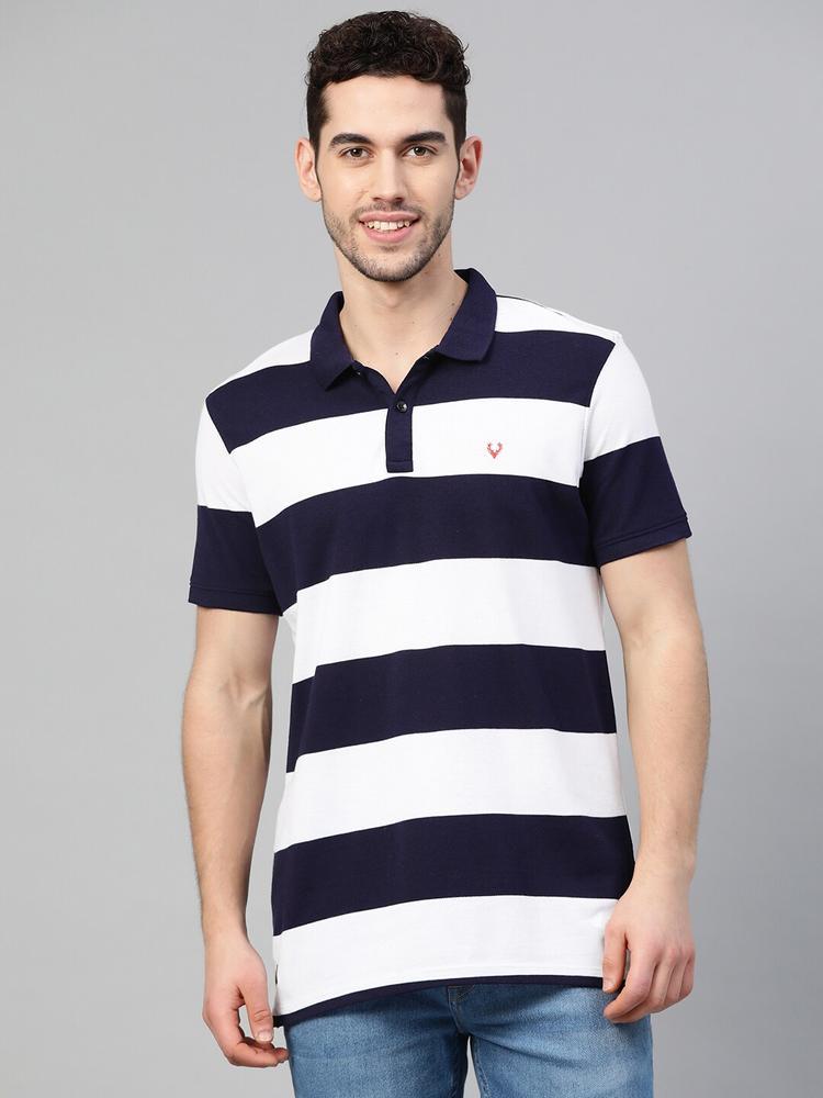 Allen Solly Sport Men Navy & White Striped Polo Collar T-shirt