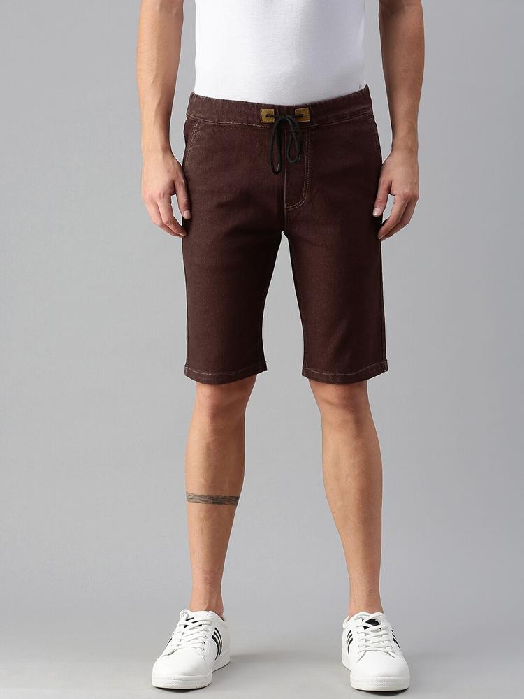 Urbano Fashion Men Brown Slim Fit Mid-Rise Denim Shorts