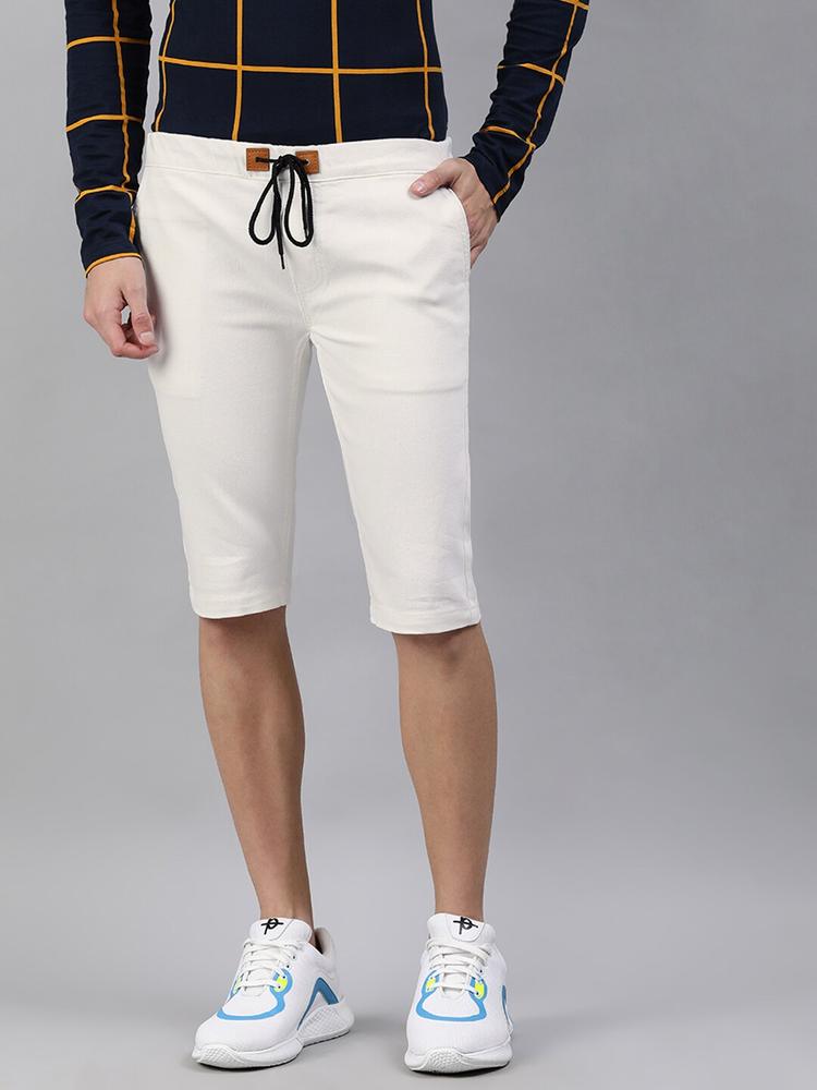 Urbano Fashion Men White Solid Slim Fit Denim Shorts