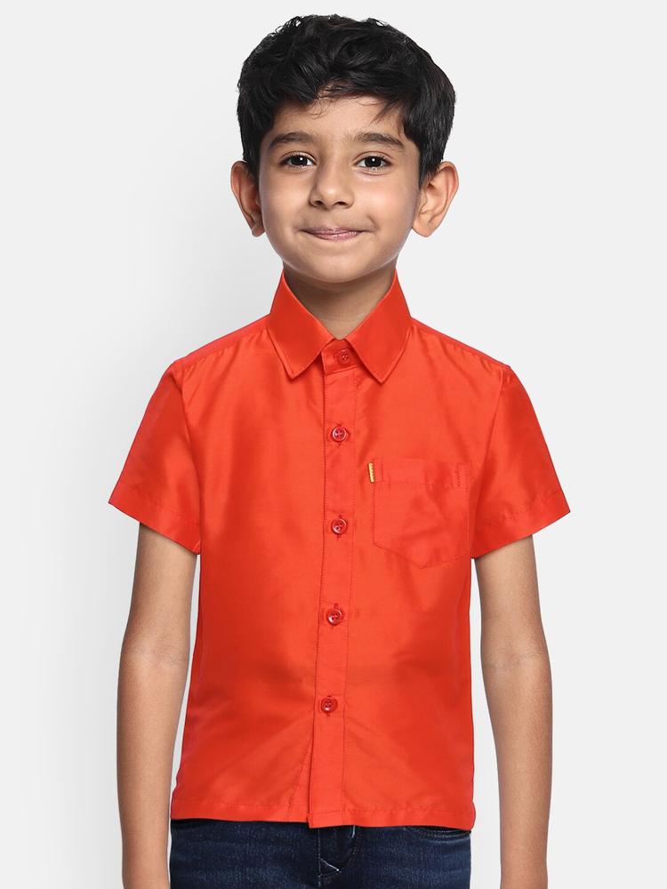 THANGAMAGAN Boys Coral Red Original Regular Fit Solid Casual Shirt