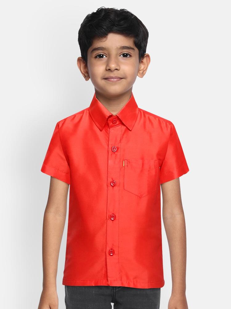 THANGAMAGAN Boys Red Original Regular Fit Solid Casual Shirt