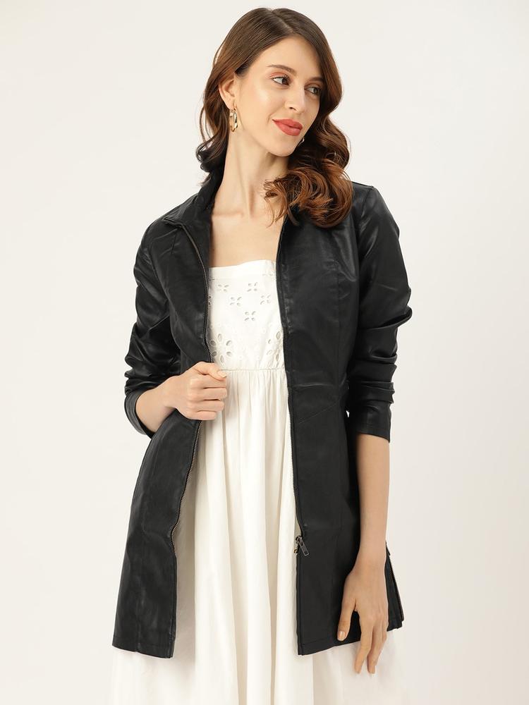 Leather Retail Women Black Solid Lightweight LongLine Leather Jacket