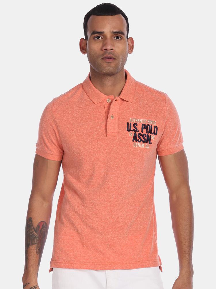 U.S. Polo Assn. Denim Co. Men Peach-Coloured Polo Collar T-shirt