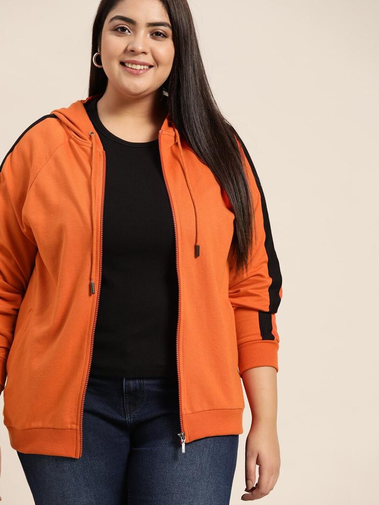 Sztori Women Orange Plus Size Hooded Sweatshirt