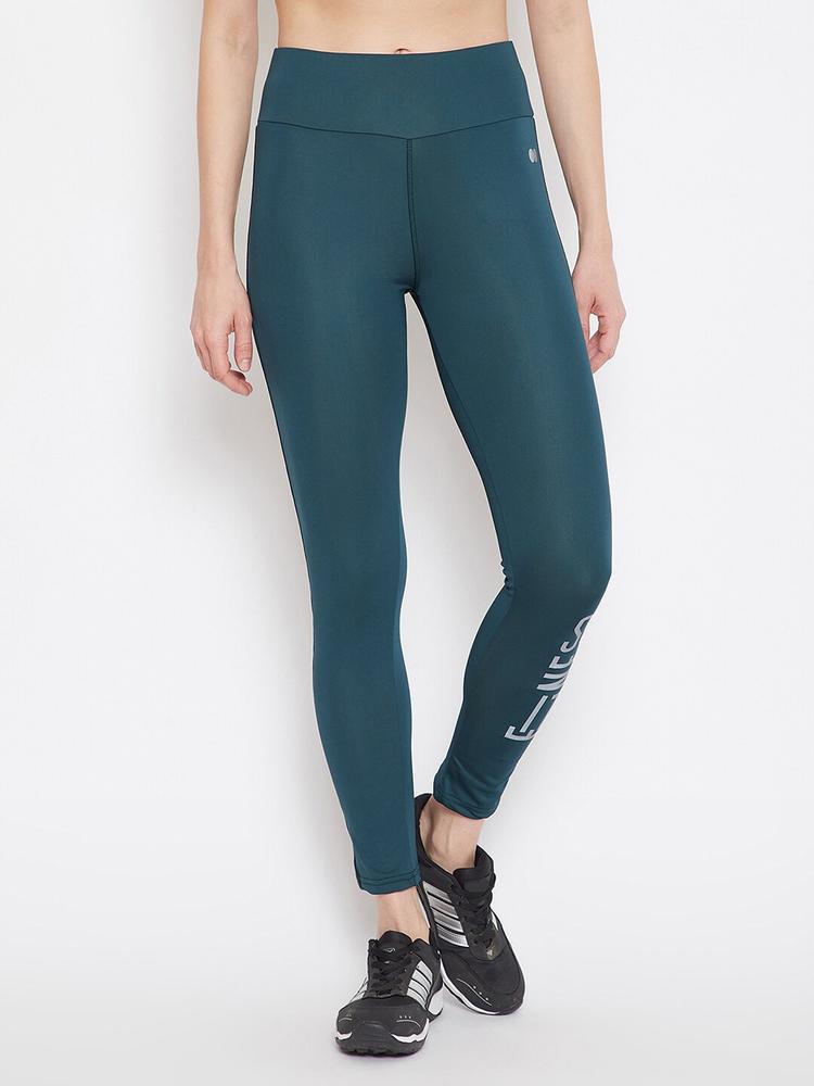 Clovia Women Teal Green Solid Slim-Fit Active Ankle-Length Tights