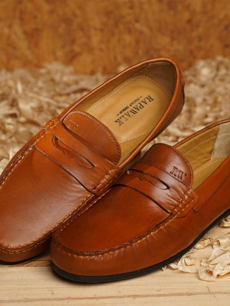 RAPAWALK Men Tan Leather Loafers