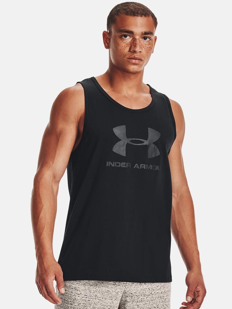 UNDER ARMOUR Men Black Brand Logo Print Sportstyle Loose Tank T-shirt