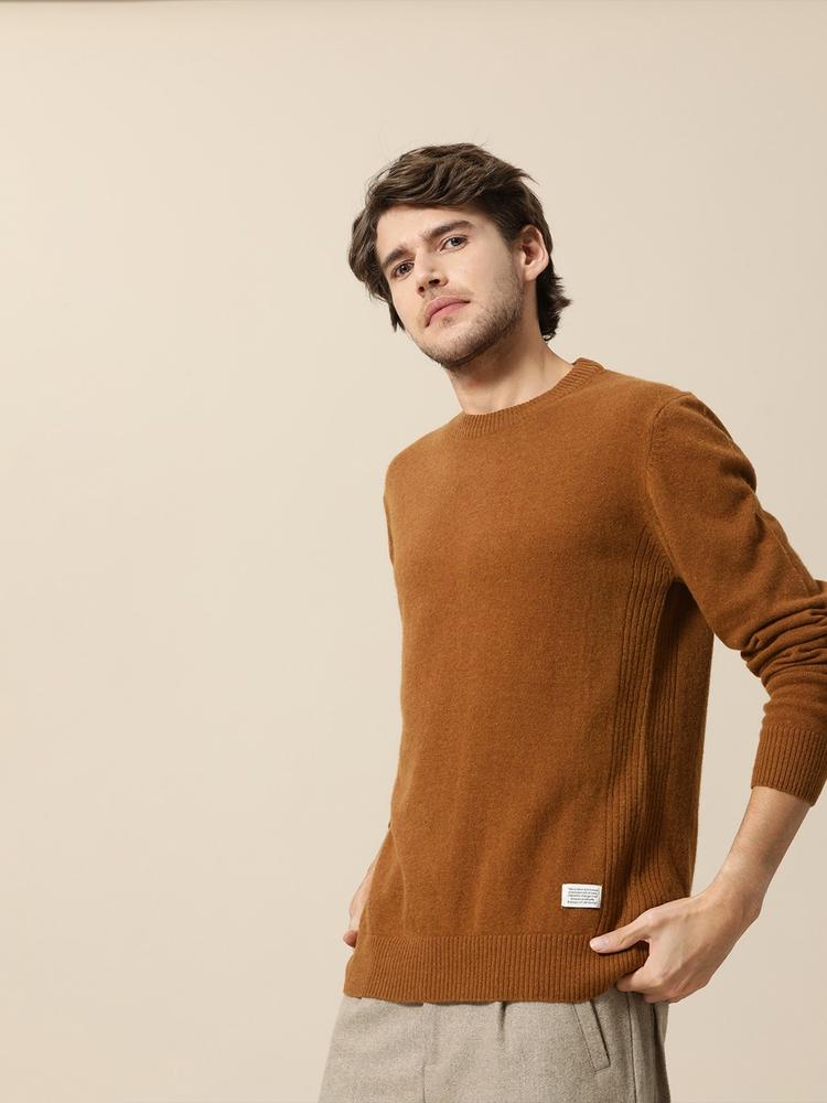 Mr Bowerbird Men Brown Solid Round-Neck Pullover Sweater