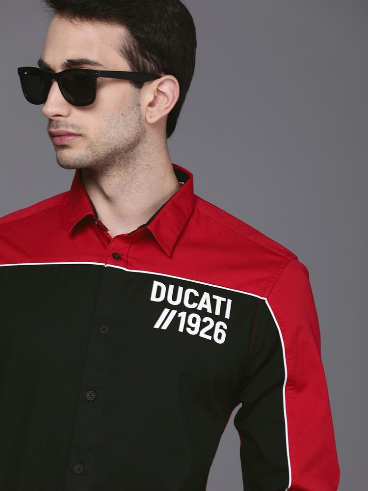 Ducati Men Red & Black Opaque Colourblocked Pure Cotton Casual Shirt