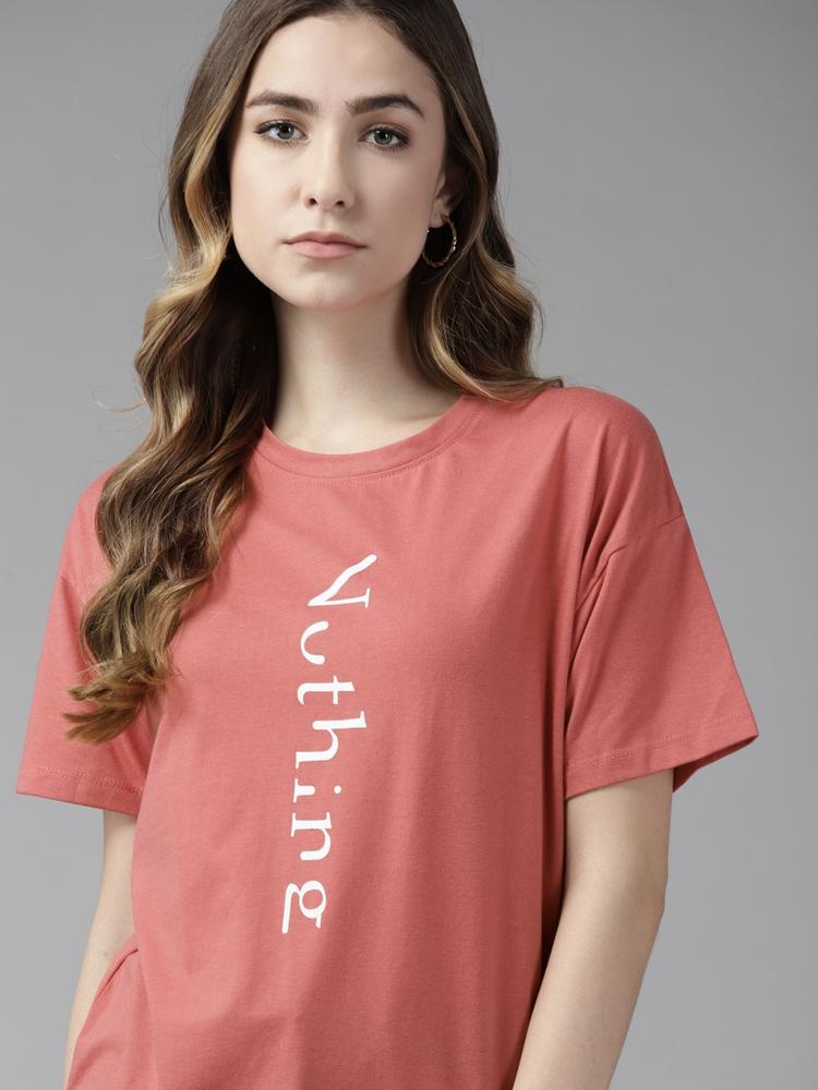 Roadster Women Pink Boxy Fit Printed T-shirt