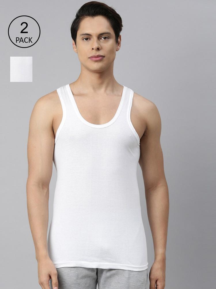 VIP Men Pack Of 2 White Solid Pure Cotton Innerwear Vests