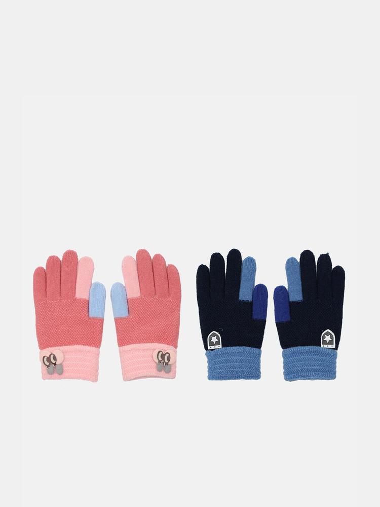 FabSeasons Unisex Kids Pack Of 2 Colourblocked Winter Gloves