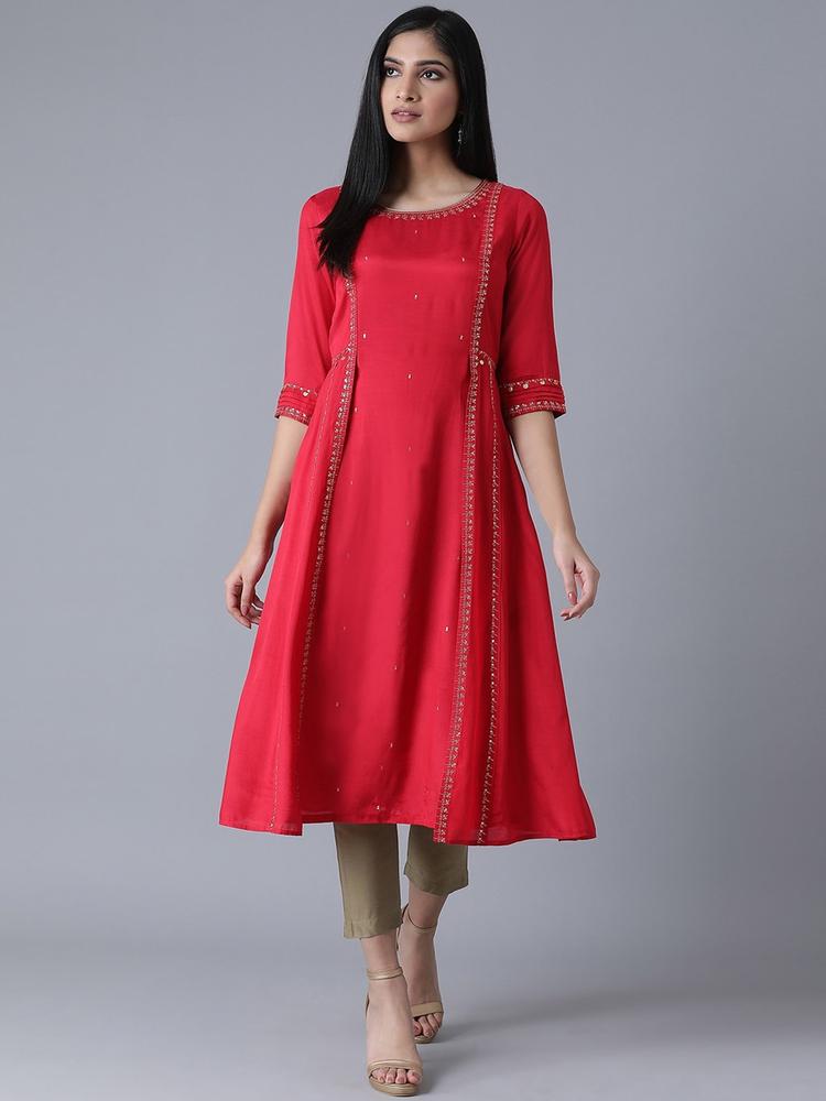 WISHFUL Women Red Sequins Embellished A-line Kurta