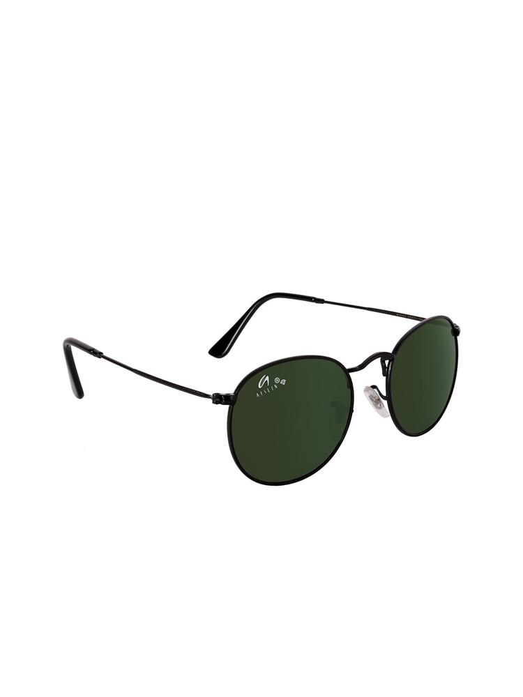 AISLIN Unisex Black Toughened Glass Round Sunglasses