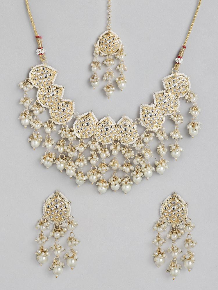 Kord Store Off-White Gold-Plated Stone Studded & Beaded Jewellery Set