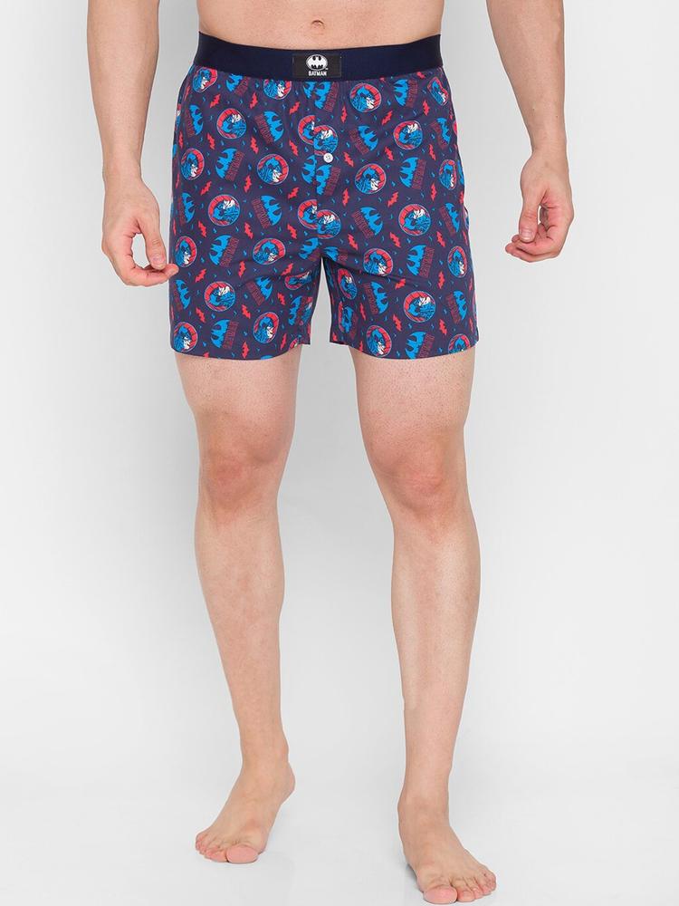 Smugglerz Men Navy Blue & Red Printed Pure Cotton Boxer