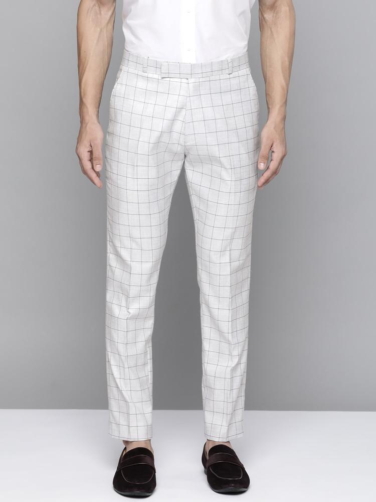 DENNISON Men Grey Checked Smart Tapered Fit Trousers