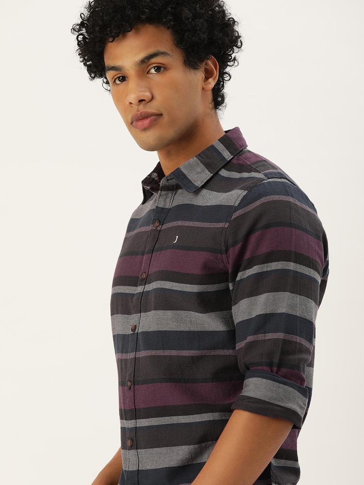 SINGLE Men Multicoloured Slim Fit Horizontal Striped Casual Shirt