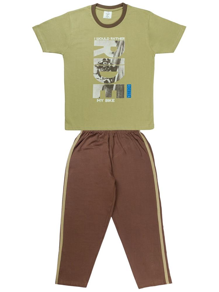 Todd N Teen Boys Olive Green & Brown Printed T-shirt with Pyjamas