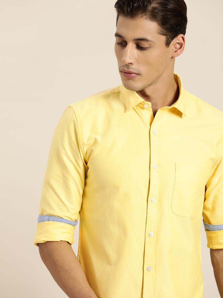 INVICTUS Men Yellow Pure Cotton Slim Fit Opaque Casual Shirt
