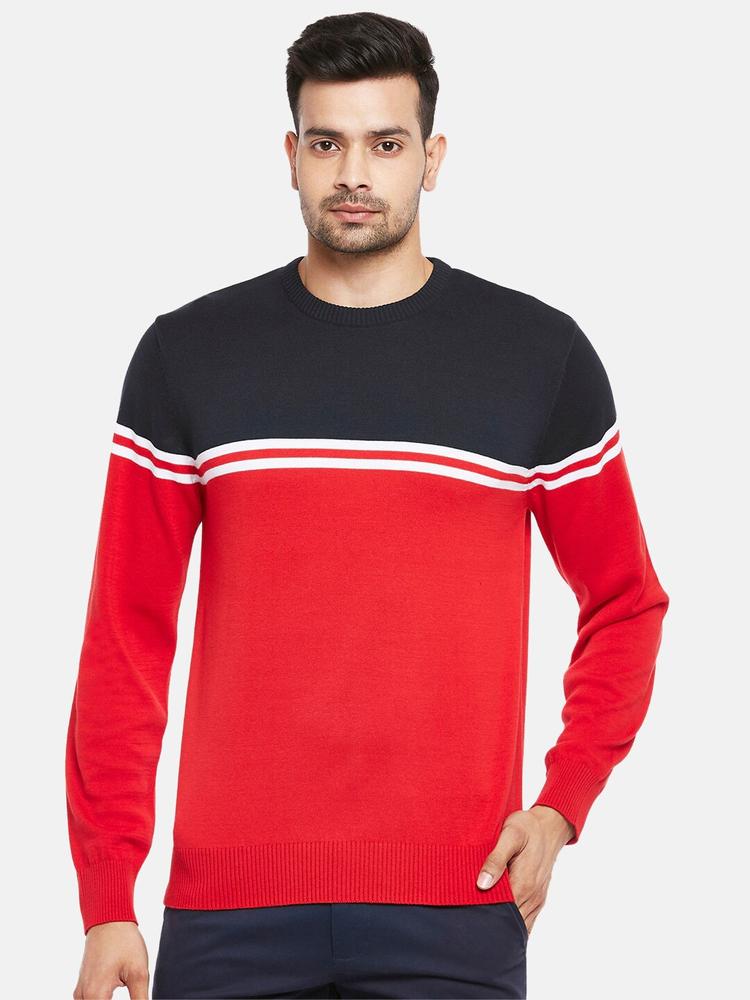 BYFORD by Pantaloons Men Red & Black Colourblocked Pullover Sweater