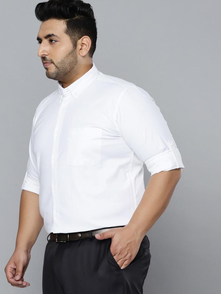 DENNISON Men White Smart Slim Fit Stretchable Lycra Plus Size Formal Shirt