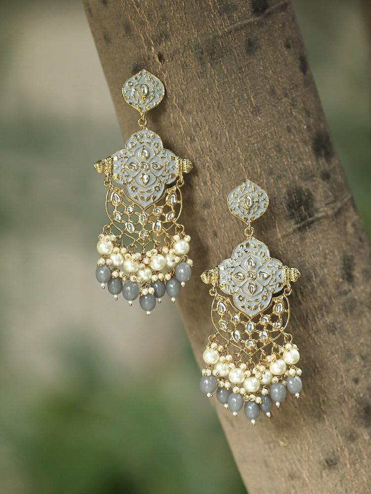 Adwitiya Collection Gold-Plated Gold-Toned & Grey Contemporary Drop Earrings