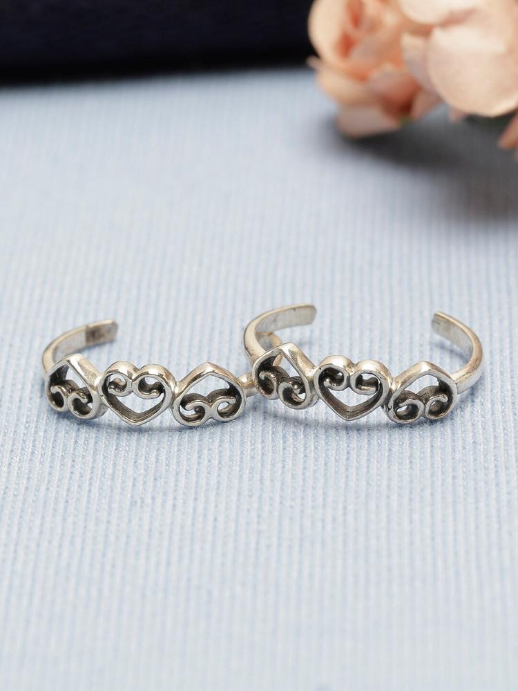GIVA Set of 2 925 Sterling Silver Oxidised Curled Heart Toe Ring