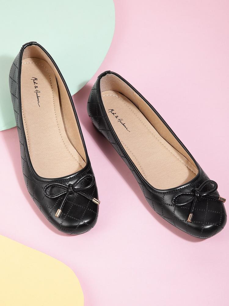 Mast & Harbour Women Textured Ballerinas with Bows Flats