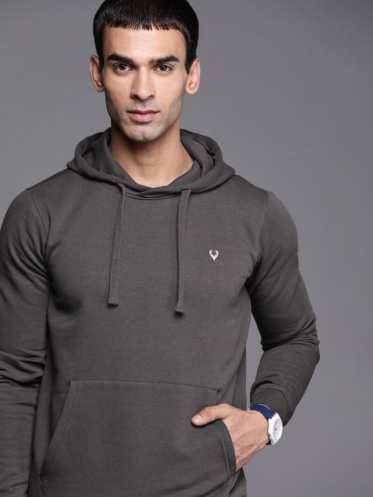 Allen Solly Sport Men Charcoal Grey Solid Hooded Sweatshirt