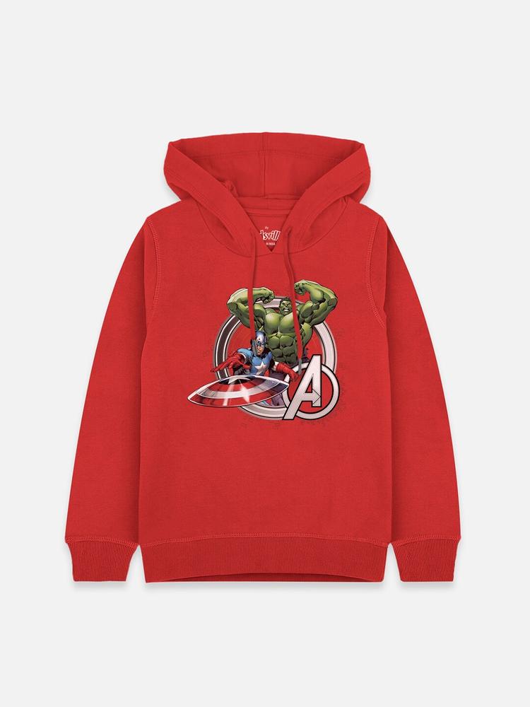 Kids Ville Boys Red Avengers Printed Hooded Sweatshirt