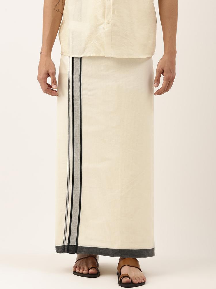 THANGAMAGAN Men Off-White Solid Dhoti With Grey Border