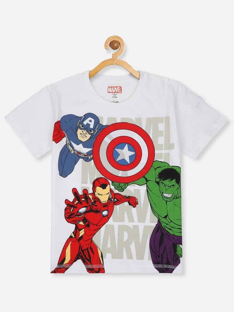 Kids Ville Boys White Avengers Printed T-shirt