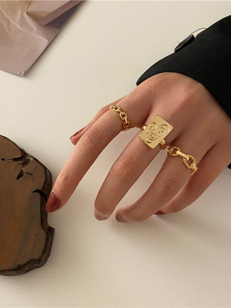 Shining Diva Fashion Set Of 3 Gold-Plated Adjustable Finger Ring