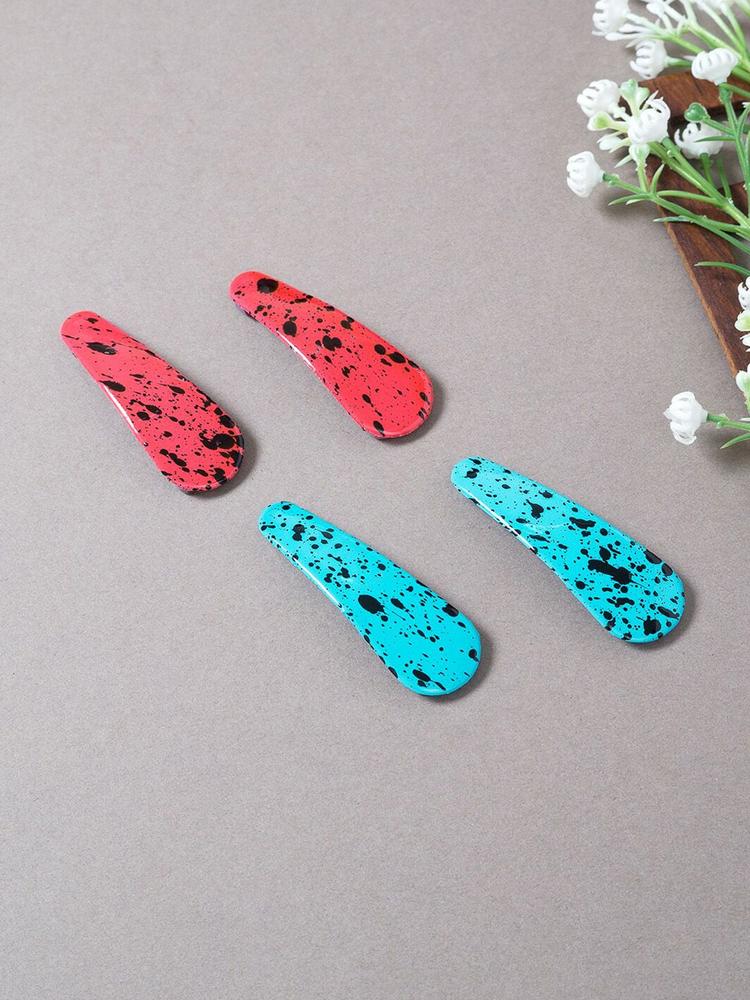 Golden Peacock Girls Turquoise Blue & Red Set of 4 Tic Tac Hair Clip