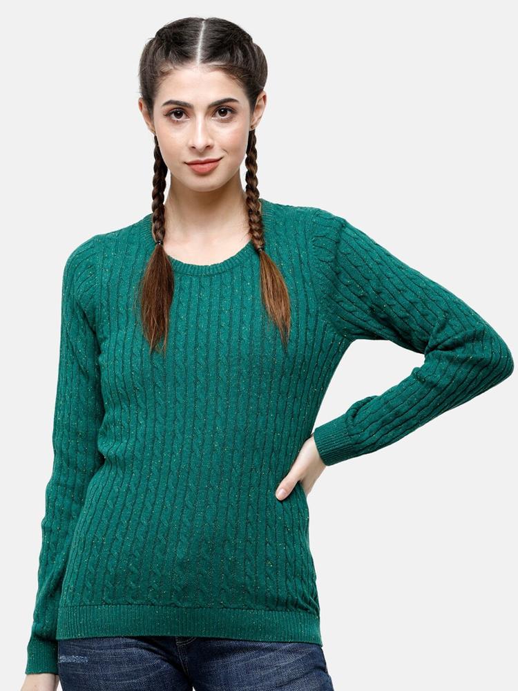 98 Degree North Women Green Striped Pure Cotton Pullover