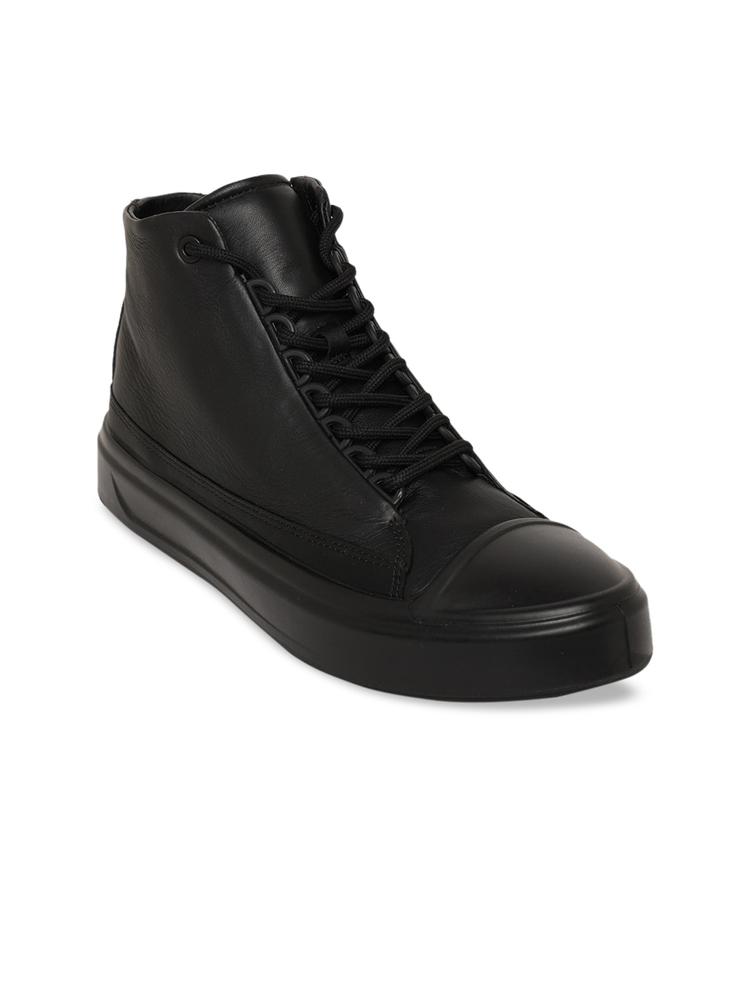 ECCO Women Black Leather Flexure T-Cap High-Top Sneaker Upgrades