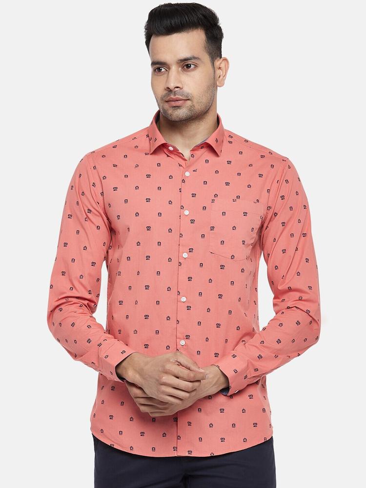 BYFORD by Pantaloons Men Coral Pink Slim Fit Opaque Printed Cotton Casual Shirt
