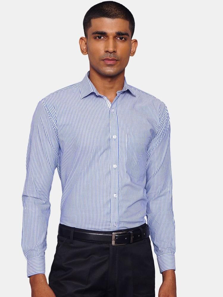 Wintage Men Blue & White Opaque Striped Pure Cotton Formal Shirt