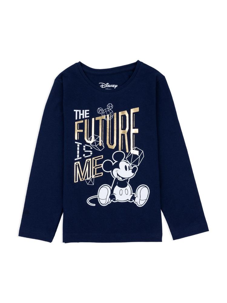 Disney Boys Navy Blue Typography Mickey Mouse The Future Is Me Printed Pure Cotton T-shirt