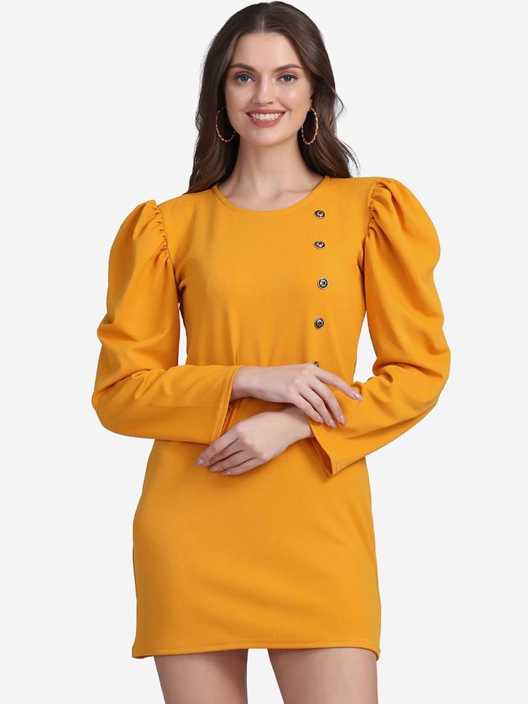 Sugathari Mustard Yellow Sheath Mini Dress