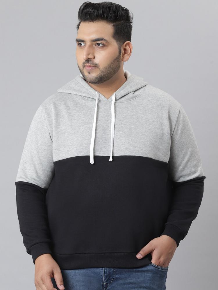 Instafab Plus Men Black Colourblocked Hooded Sweatshirt