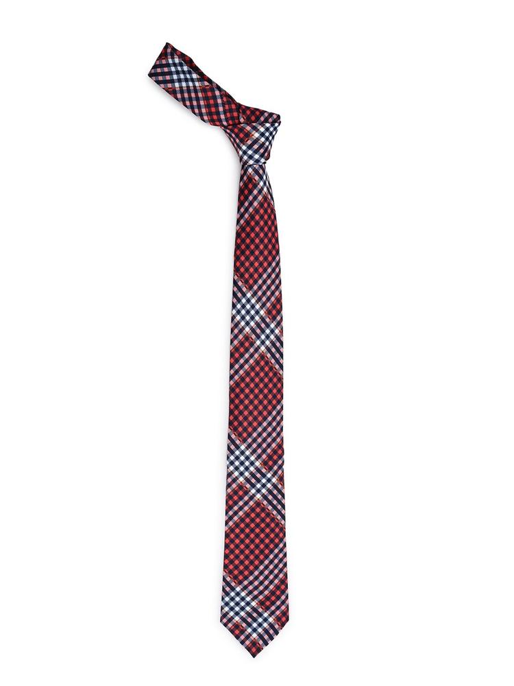 FINNOY Men Red & White Woven Design Skinny Tie